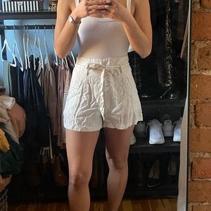 White Linen Shorts with Tie Belt